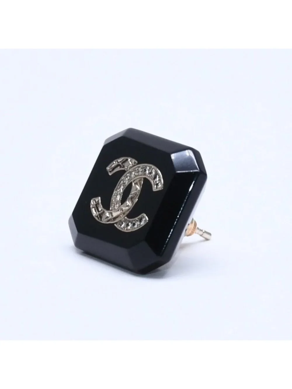 Chanel Earrings CC Logo Black Silver